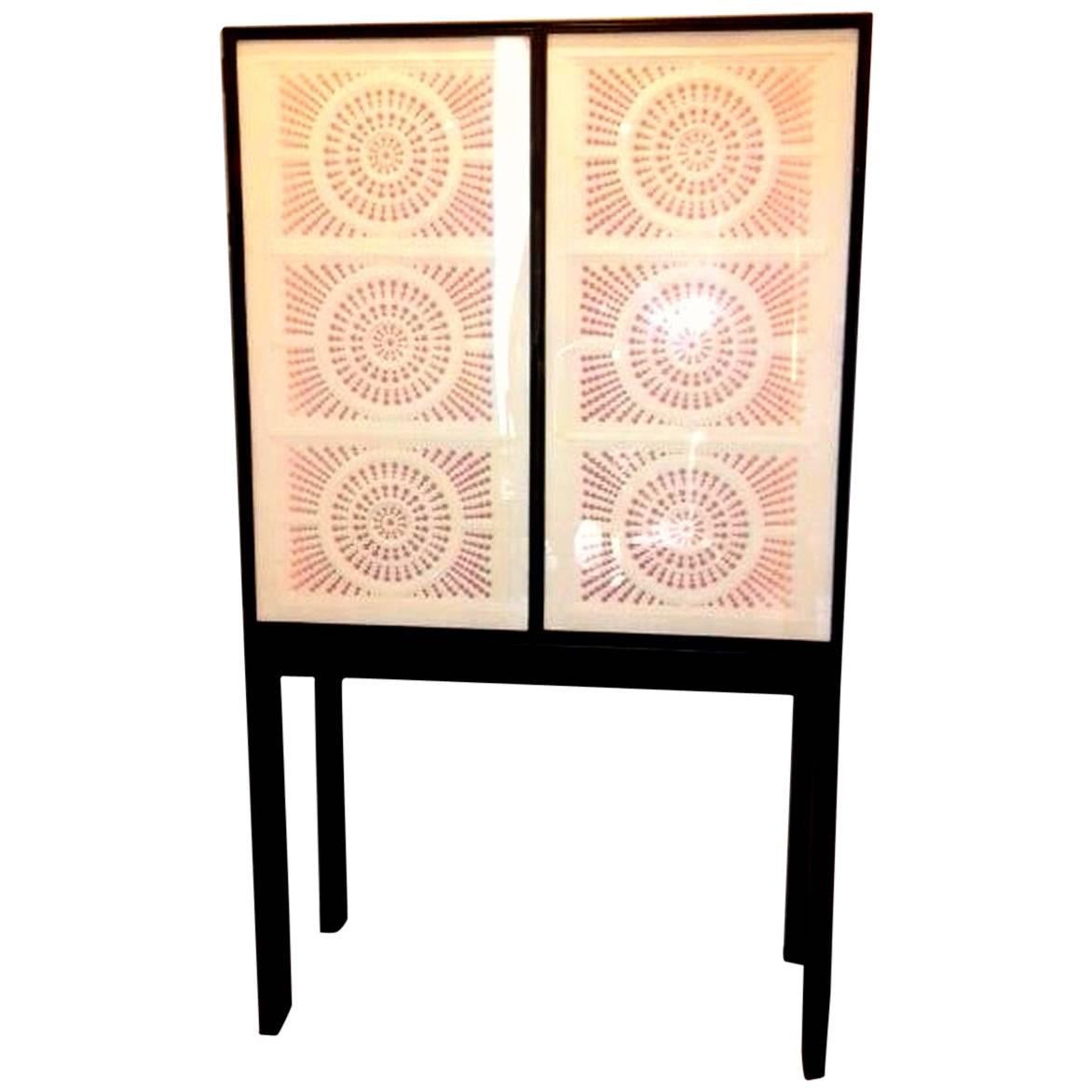 Limited Edition Artisan Crafted "Origami" Glass and Iron Bar Cabinet For Sale