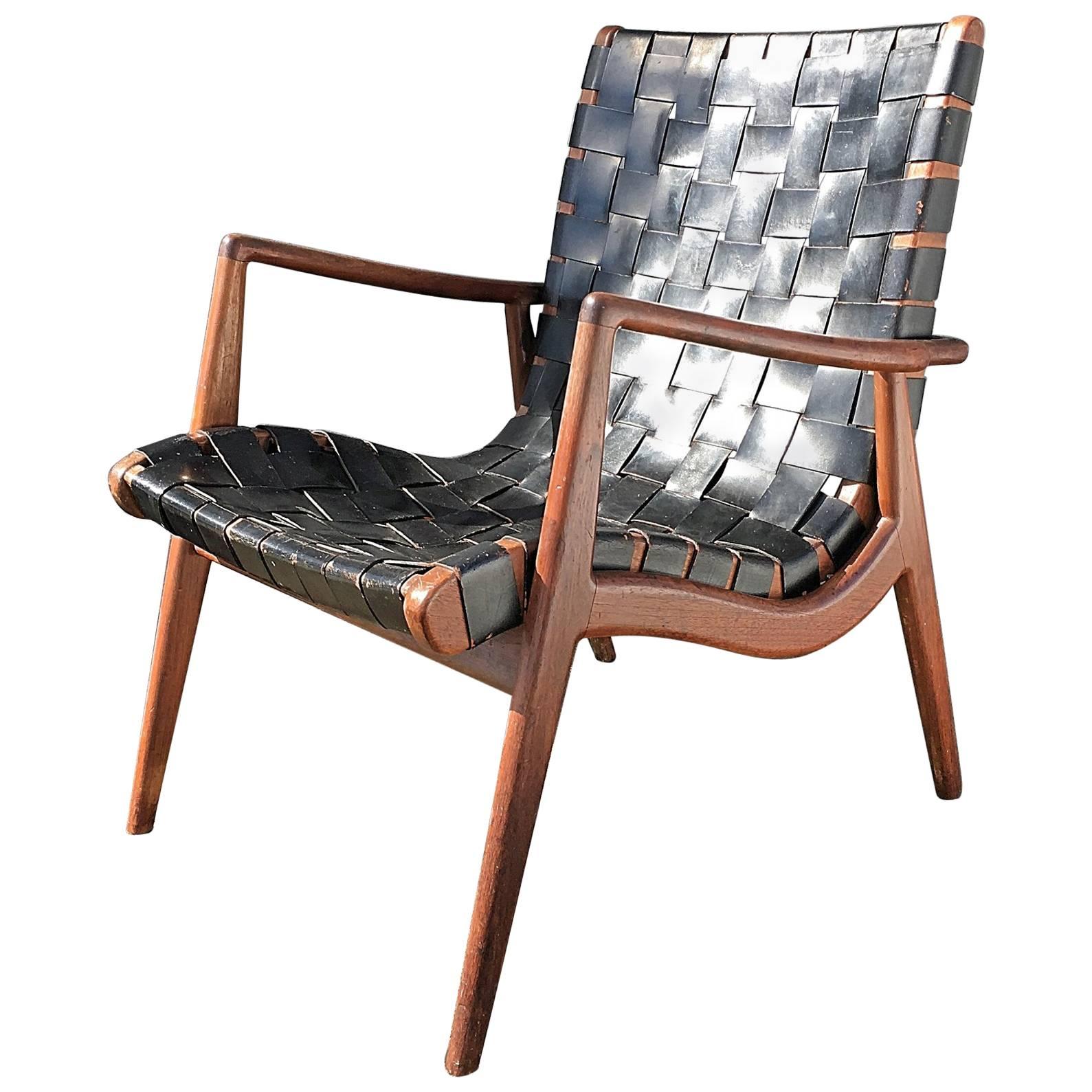 Walnut and Leather Strap Lounge Chair by Mel Smilow
