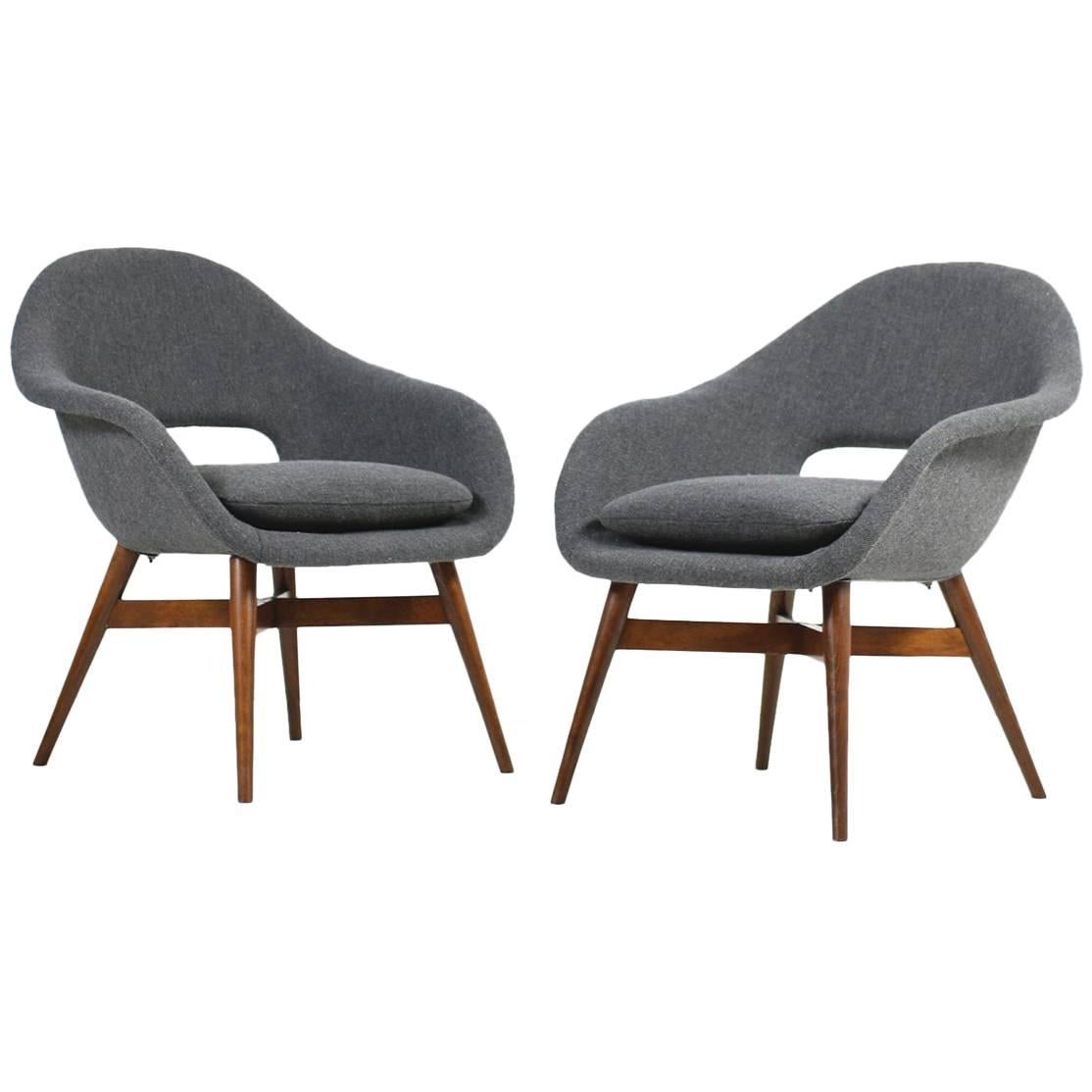 Beautiful Pair of 1960s Miroslav Navratil Lounge Chairs, New Upholstery For Sale