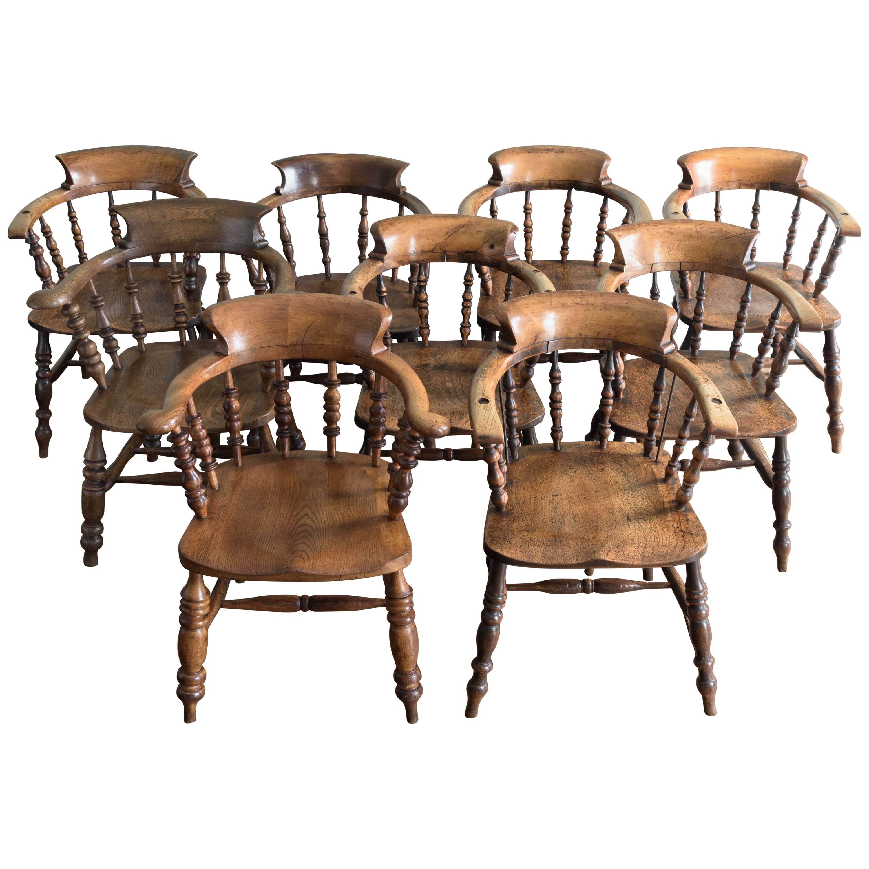 Matched Set of Nine Smoker's Bow Windsor Armchairs