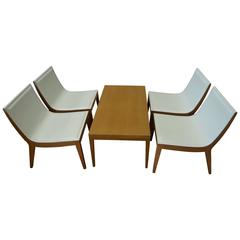 Dining - Hospitality Chairs of White Italian Leather with Maple Coffee Table