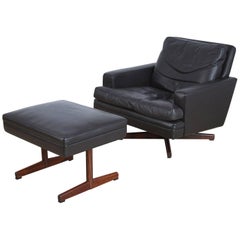 Vatne Møbler Norway Swivel Lounge Chair & Ottoman, circa 1960