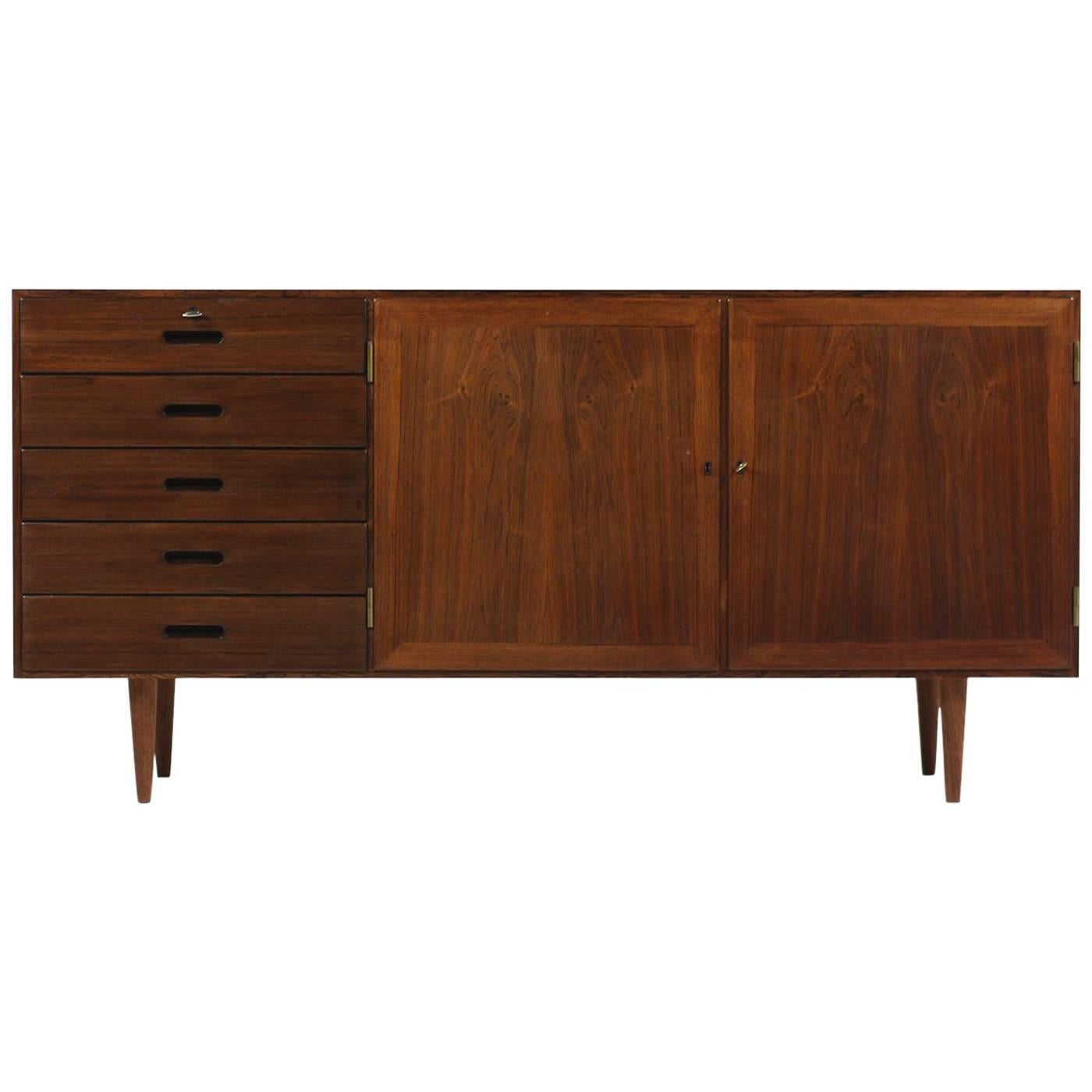 Exclusive 1960s Kai Winding Rosewood Sideboard with Drawers Poul Jeppesen Brass For Sale