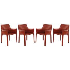 Four Mario Bellini Cassina Leather Cab Chairs