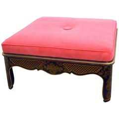 Retro Hollywood Regency Chinoiserie Ottoman