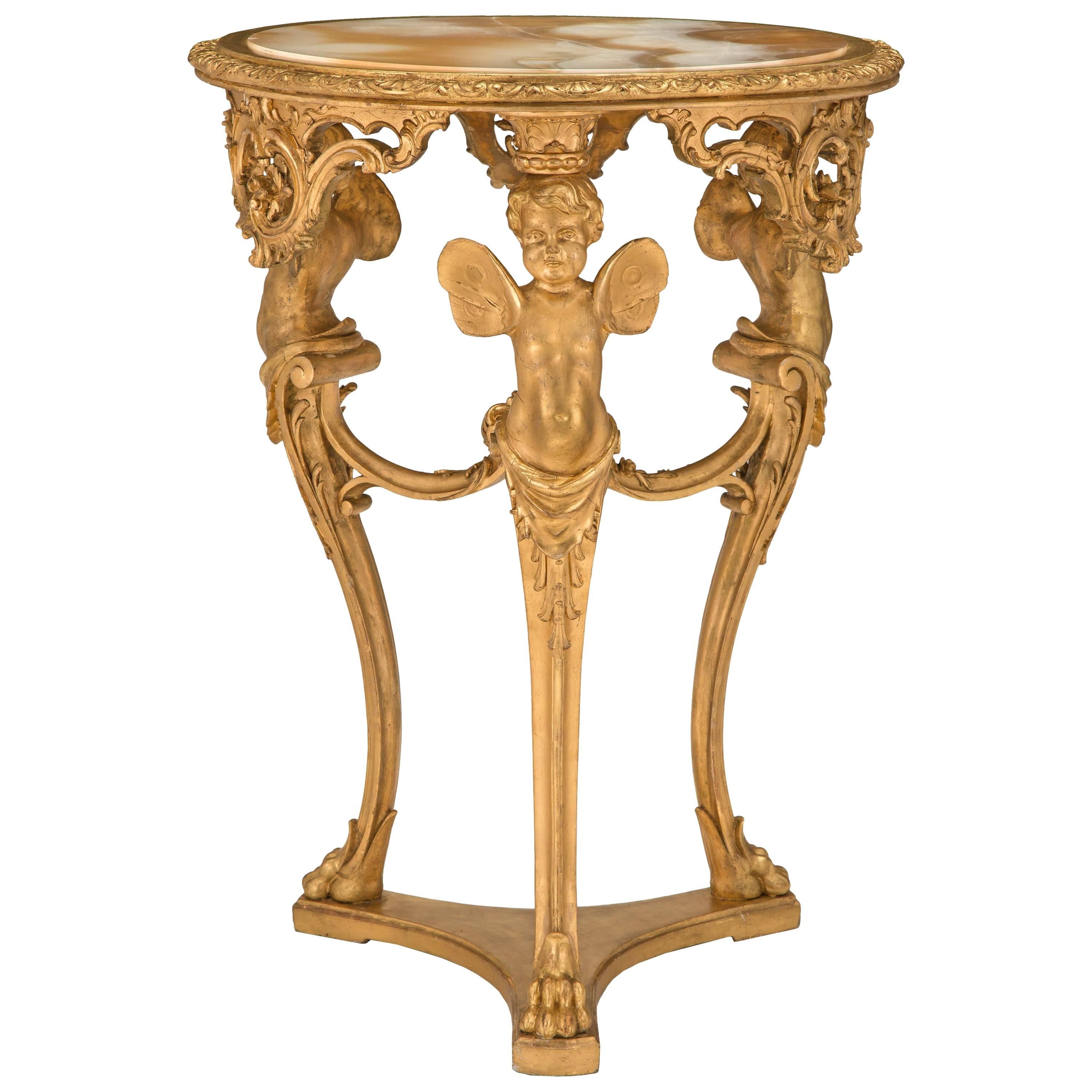 Italian Early 19th Century Louis XV Style Giltwood and Onyx Side Table