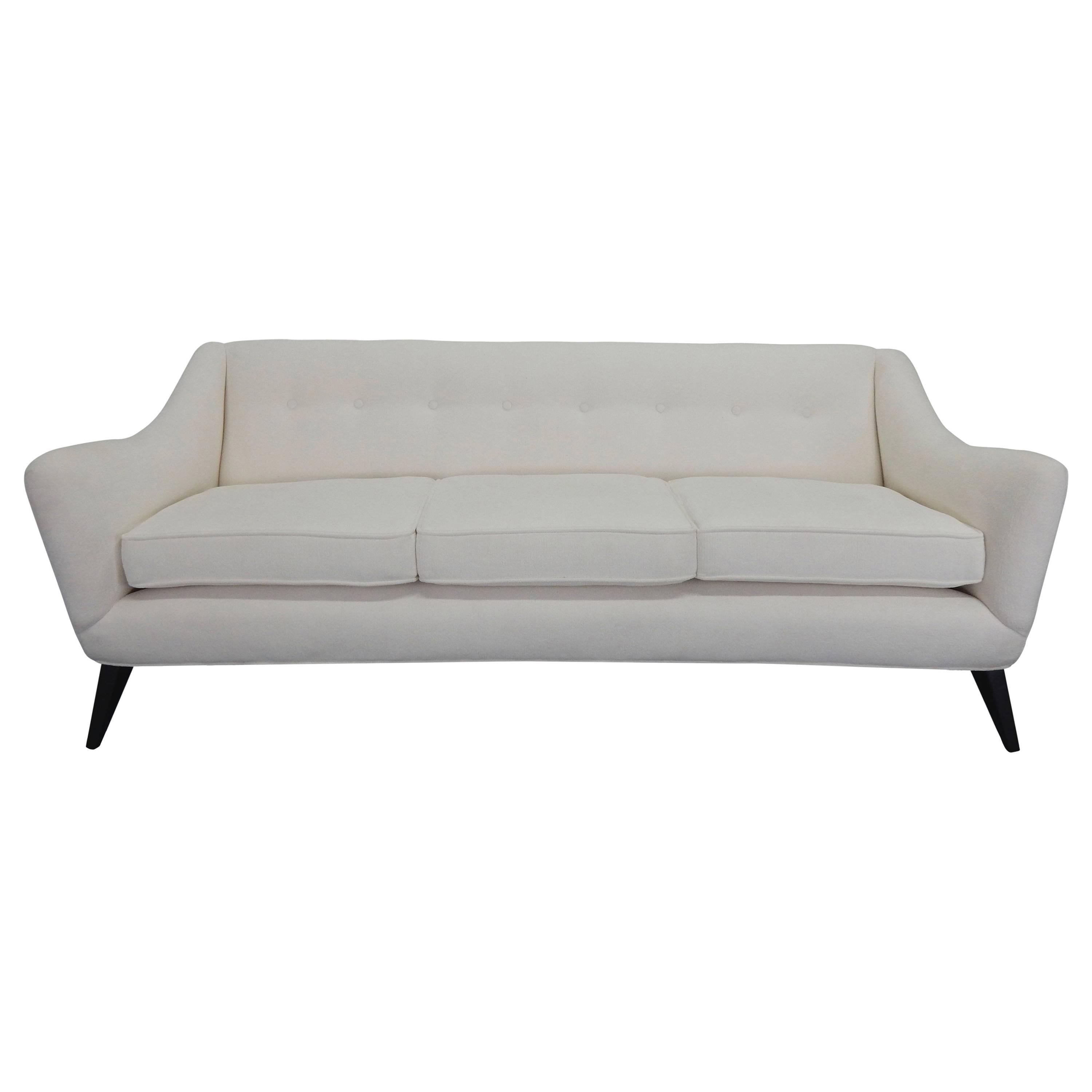 Italian Sofa with Textured White Velvet and Ebonized Legs