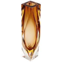 Mid-Century Italian Diamond Cut Faceted Murano Glass Vase Mandruzzato style