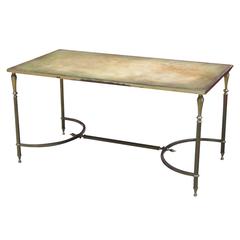 Jansen Style Brass Leather Top Coffee Table