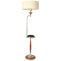 Used Art Deco Floor Lamp/Ashtray Combo, Walnut and Chrome, 1930s, USA