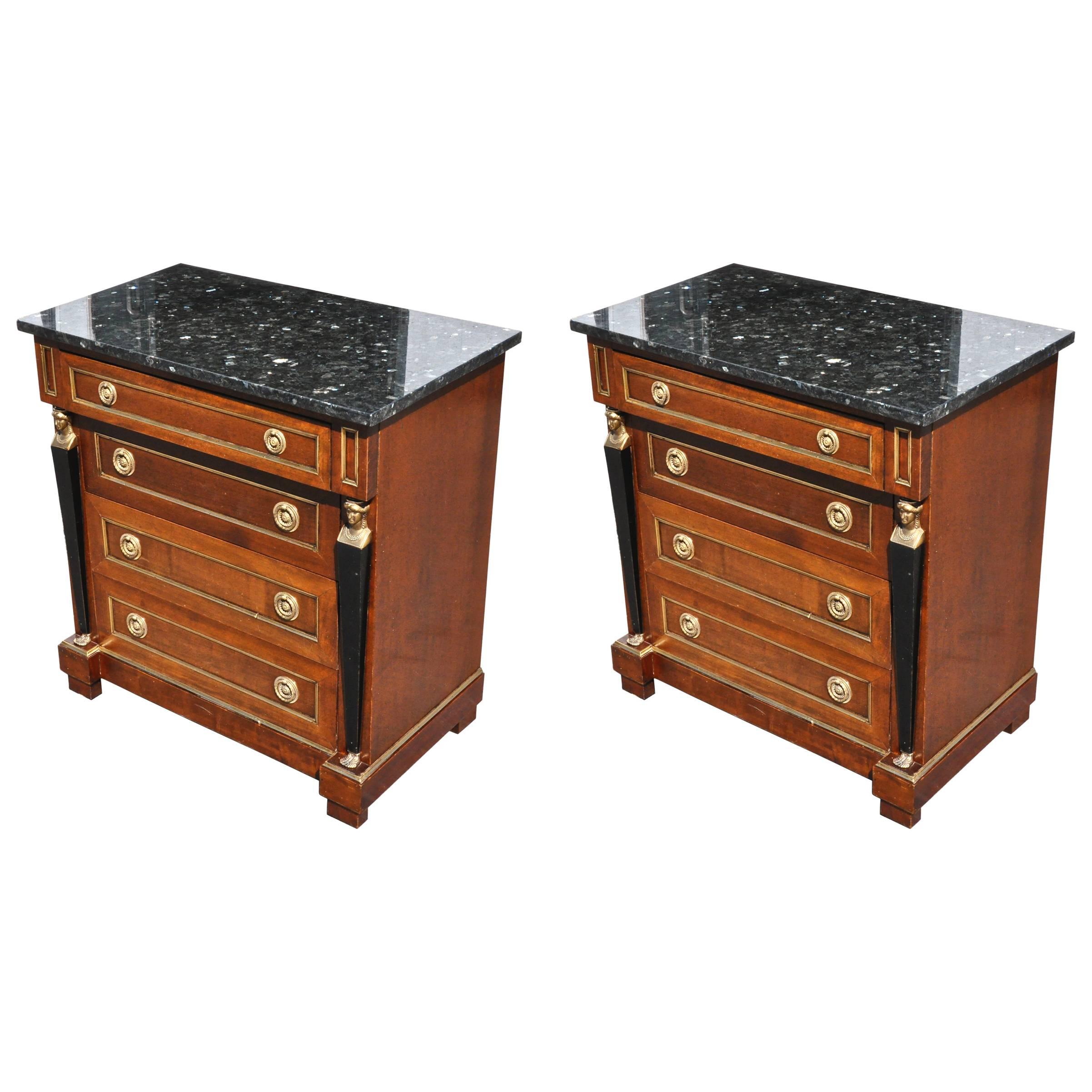Pair of French Empire Style Mahogany Small Bedside Commodes or Chests