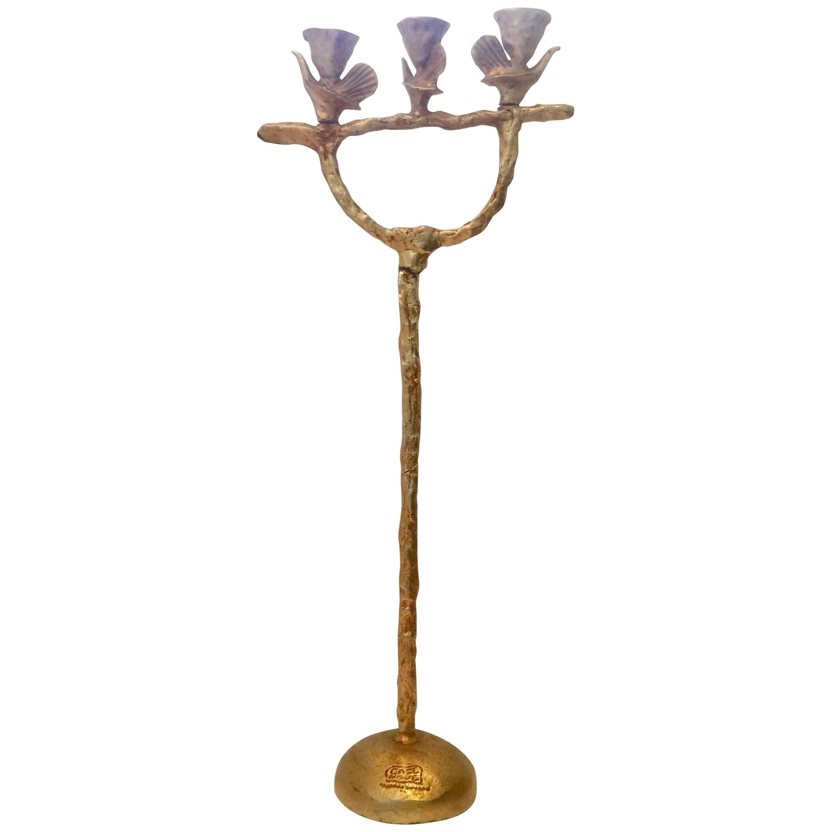 Gilded Bronze Candleholder by Pierre Casenove For Sale