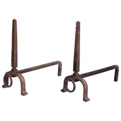 1940s Wrought Iron Pair of Andirons by Gilbert Poillerat