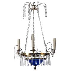 Swedish Crystal and Blue Glass Three-Light Chandelier 2