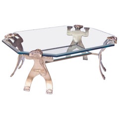 Brass and Glass Two-Tier Lion-Form Coffee Table in the Style of Pedro Friedeberg