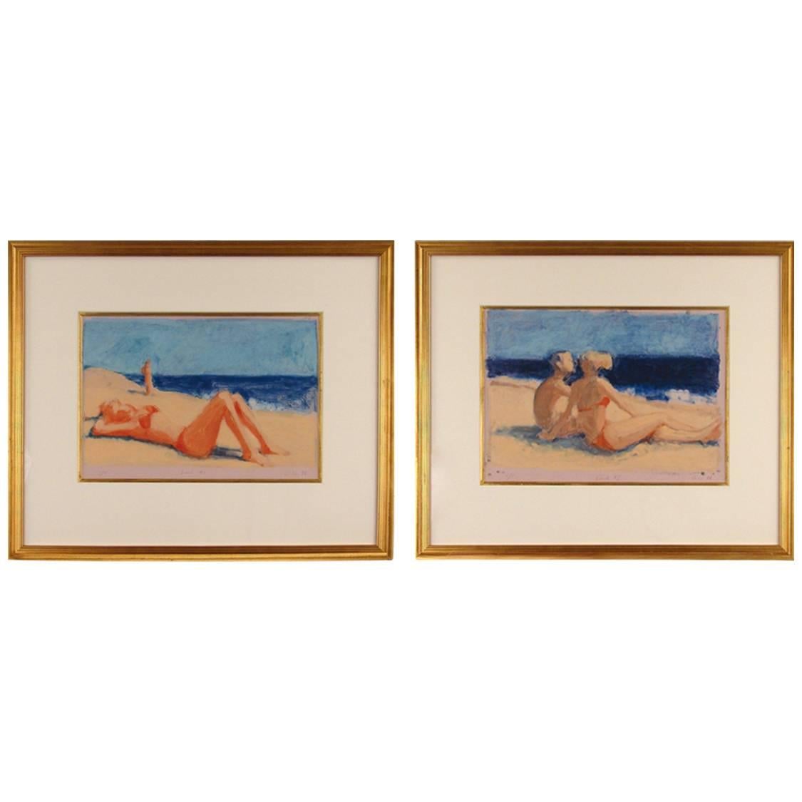Lithographs by Stan Washburn Depicting Beach Scenes