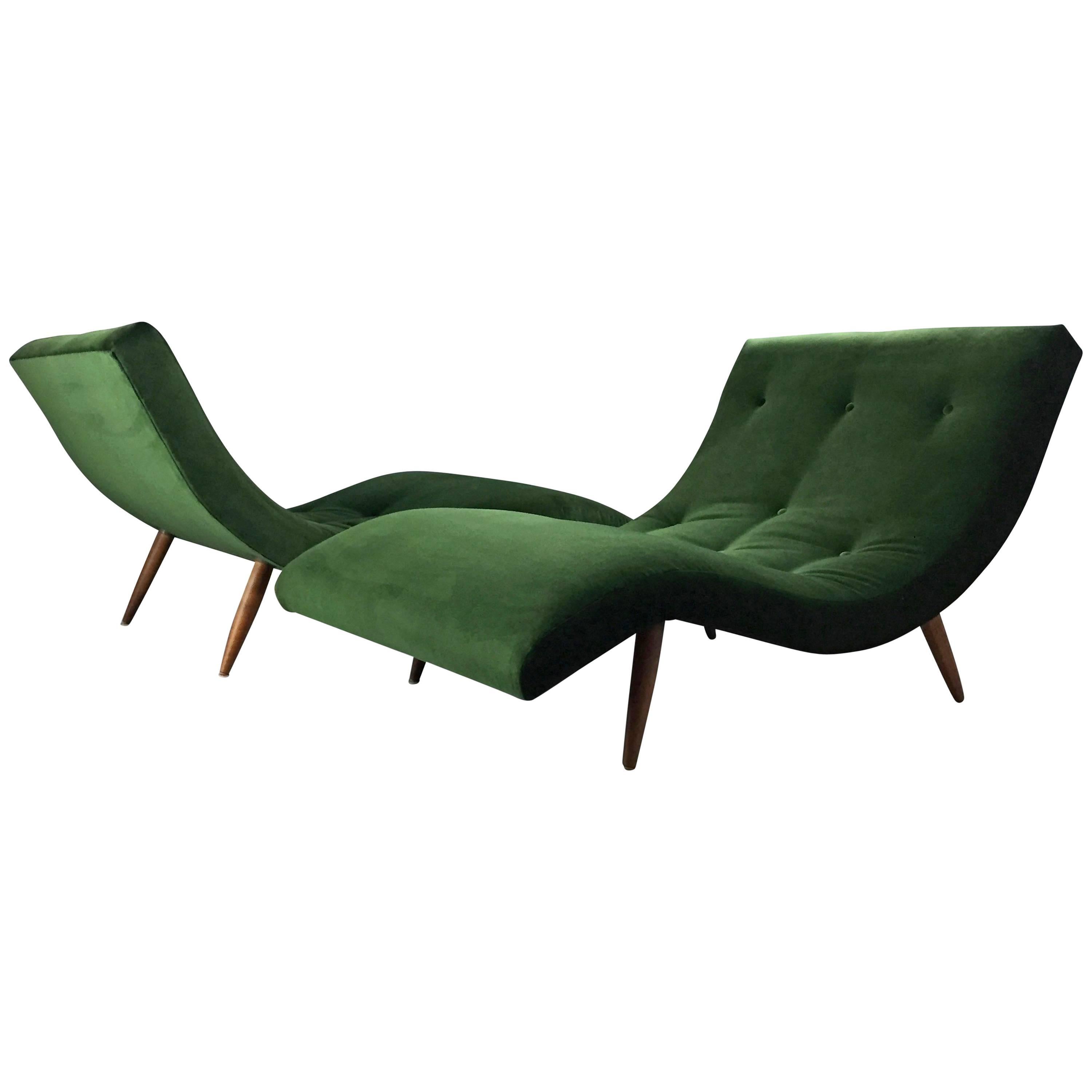 Adrian Pearsall Wave Lounge Chaise in Velvet with walnut legs Mid Century 