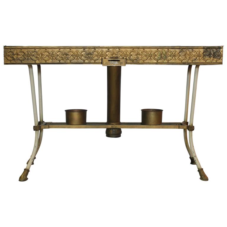 Antique Decorative Church Metal Table with Brass Decorations For Sale