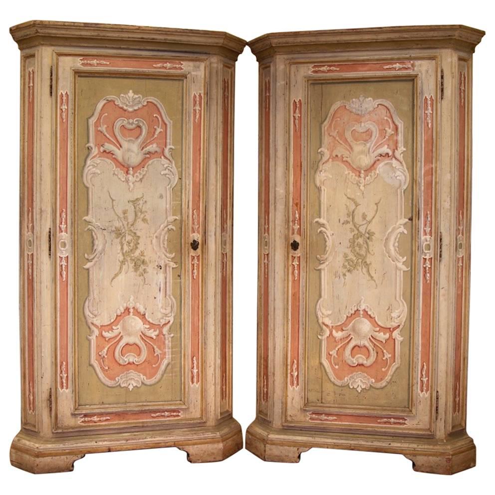  19th Century Italian Painted Corner Cabinets