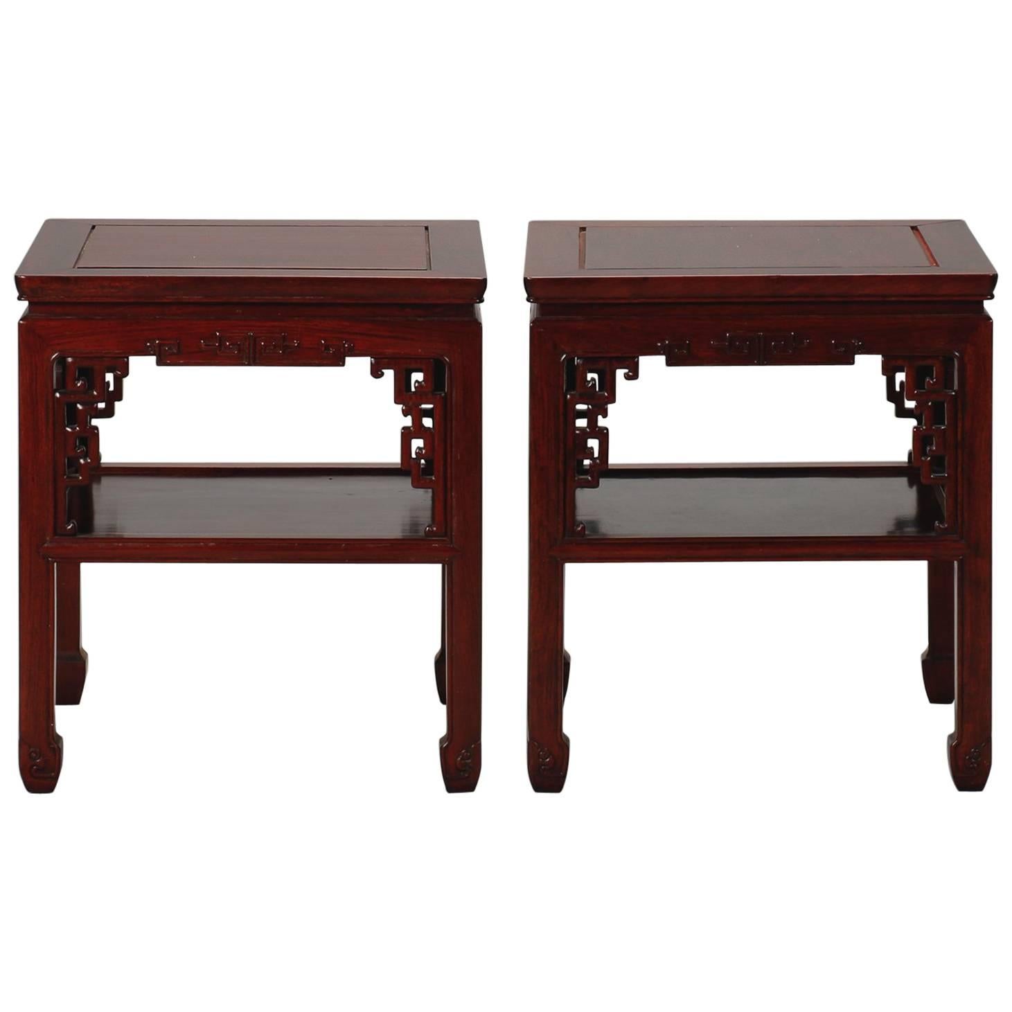 Pair of 1930s Chinese Carved Side Tables
