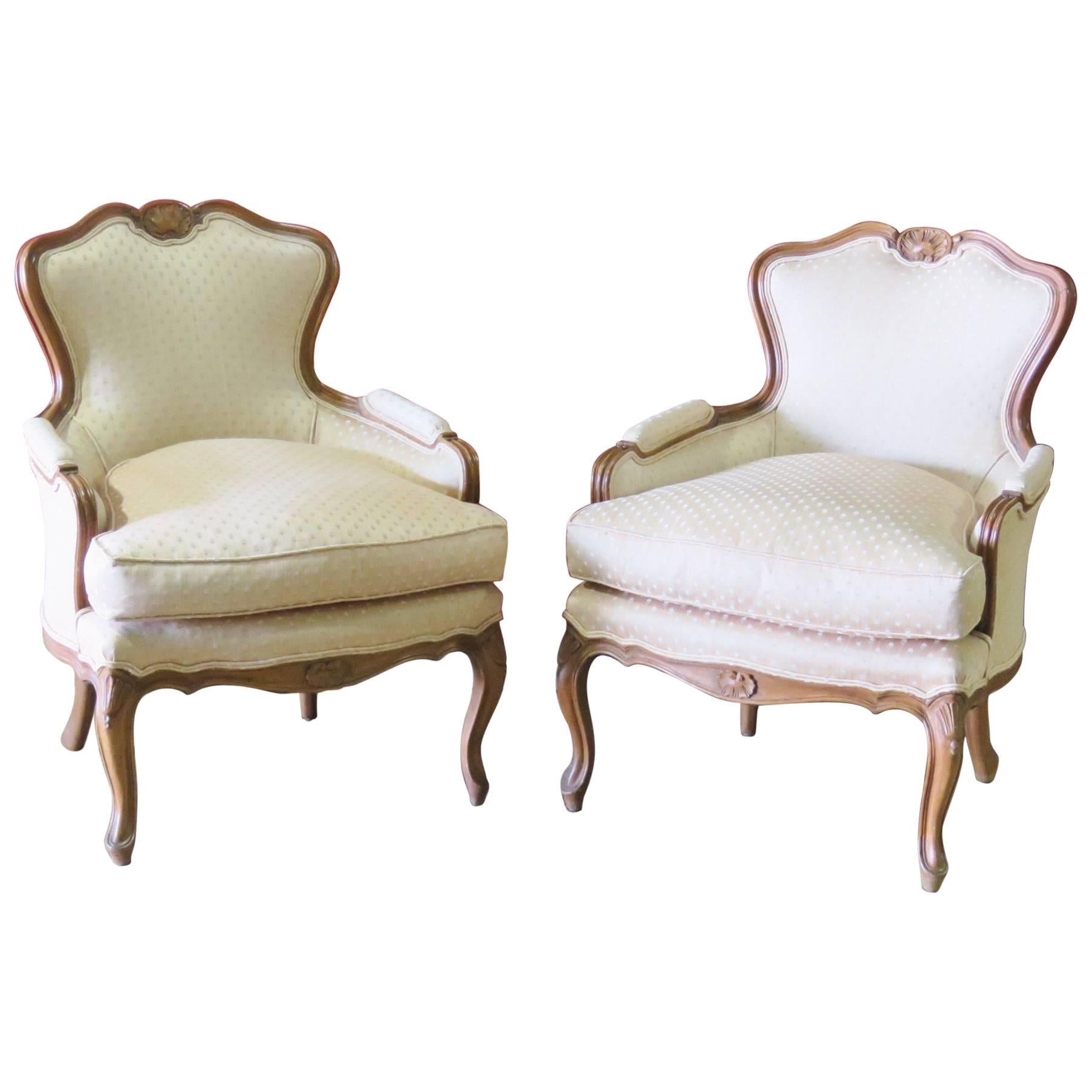 Pair of Louis XV Style Walnut Bergeres