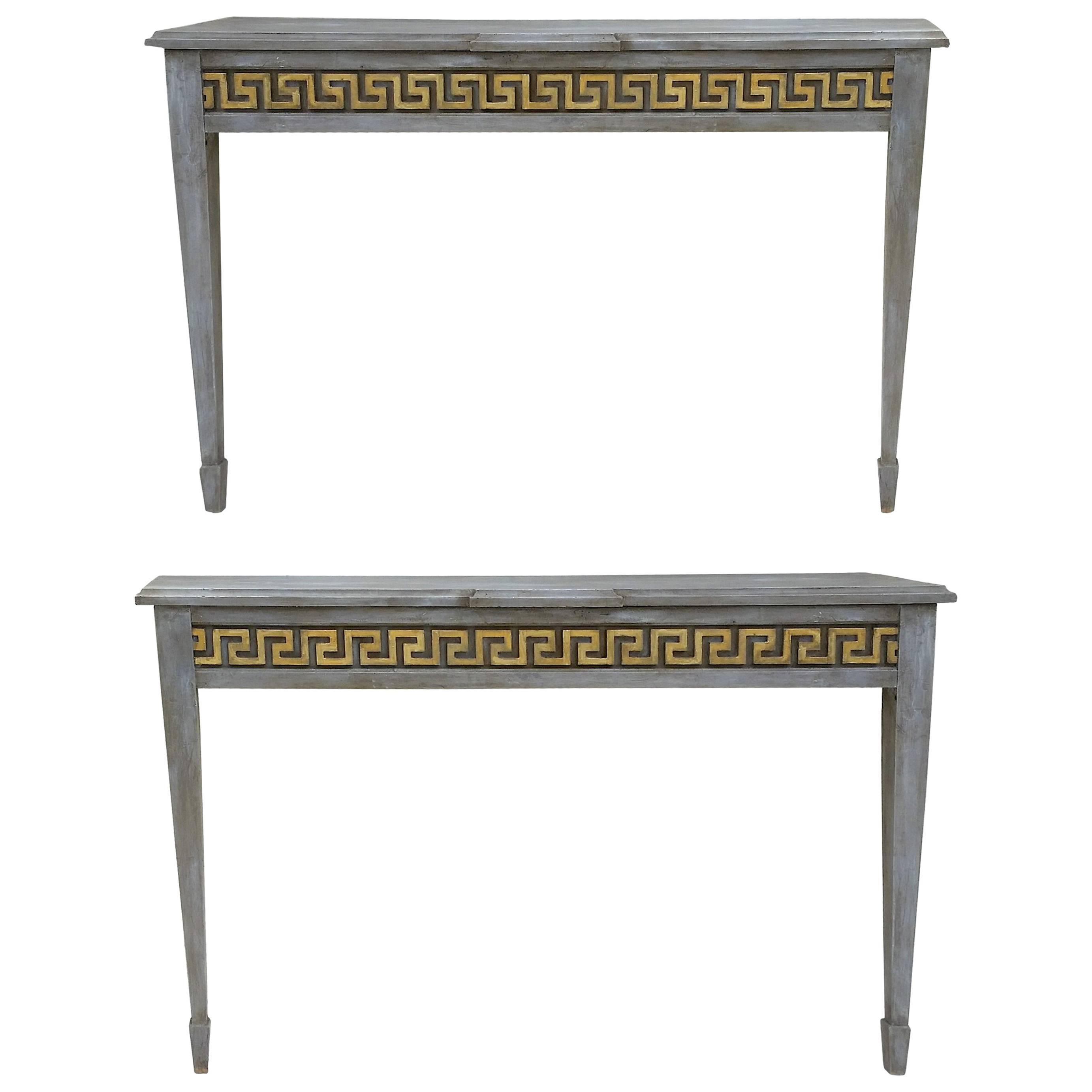 Wall Mounted Consoles with Greek Key Fronts For Sale