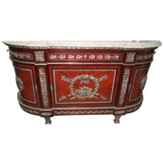 Empire Style French Commode with Silver Plate Bronzes and Marble Top