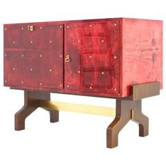 Aldo Tura Red Goatskin Sideboard with Bar and Refrigerator, Italy, 1968