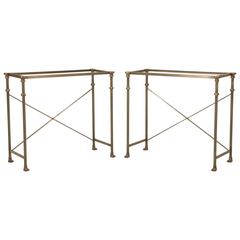 Matched Pair of Stainless Steel and Solid Bronze Console Tables