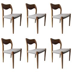 Set of Six Danish Modern Rosewood Dining Chairs by Niels Moller, Model 71