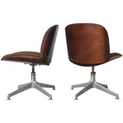 Pair of Ico Parisi Rosewood Desk Chairs with Brown Fabric Seat for MIM