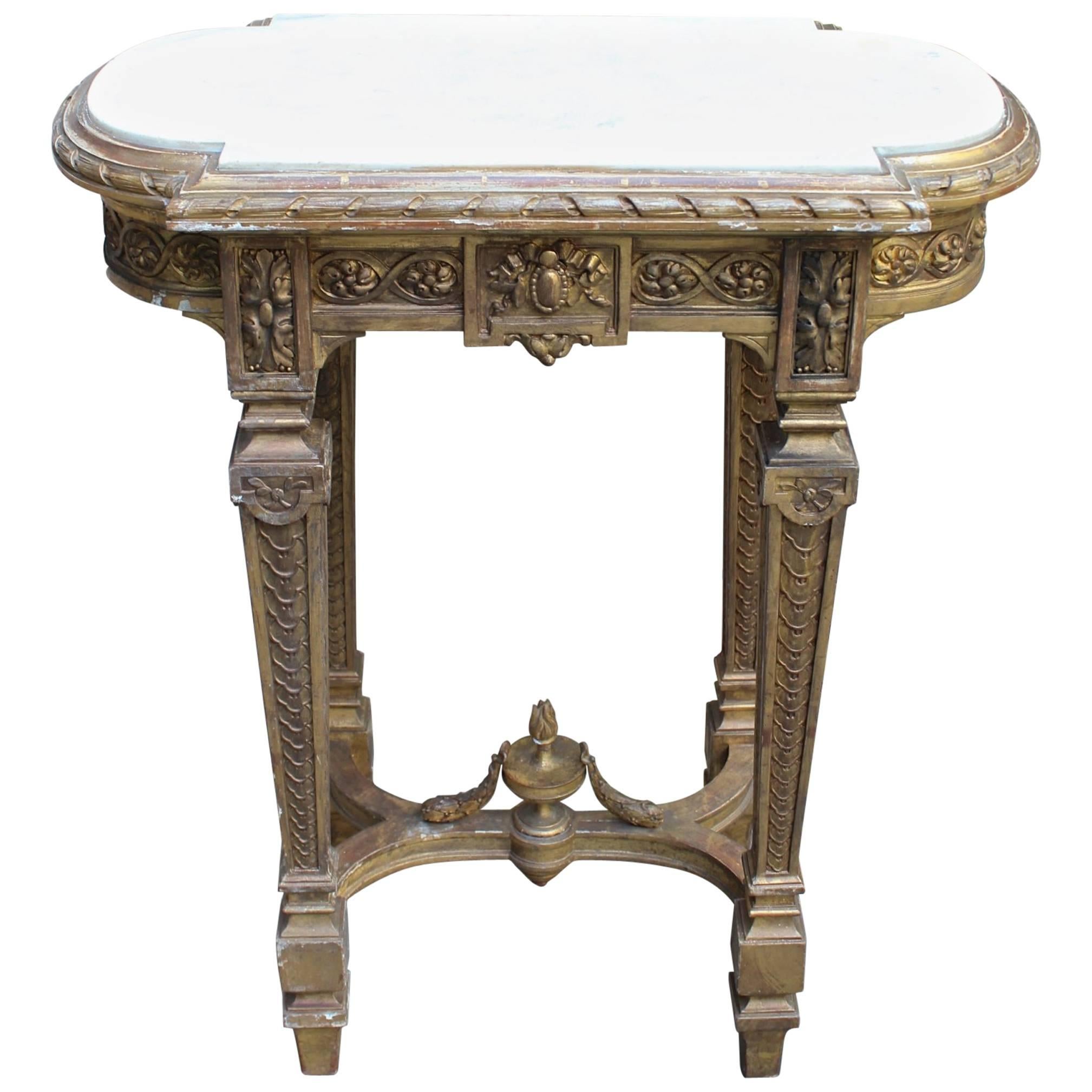 Antique French Early 19th Century Gilded Louis XVI Console with Marble Top