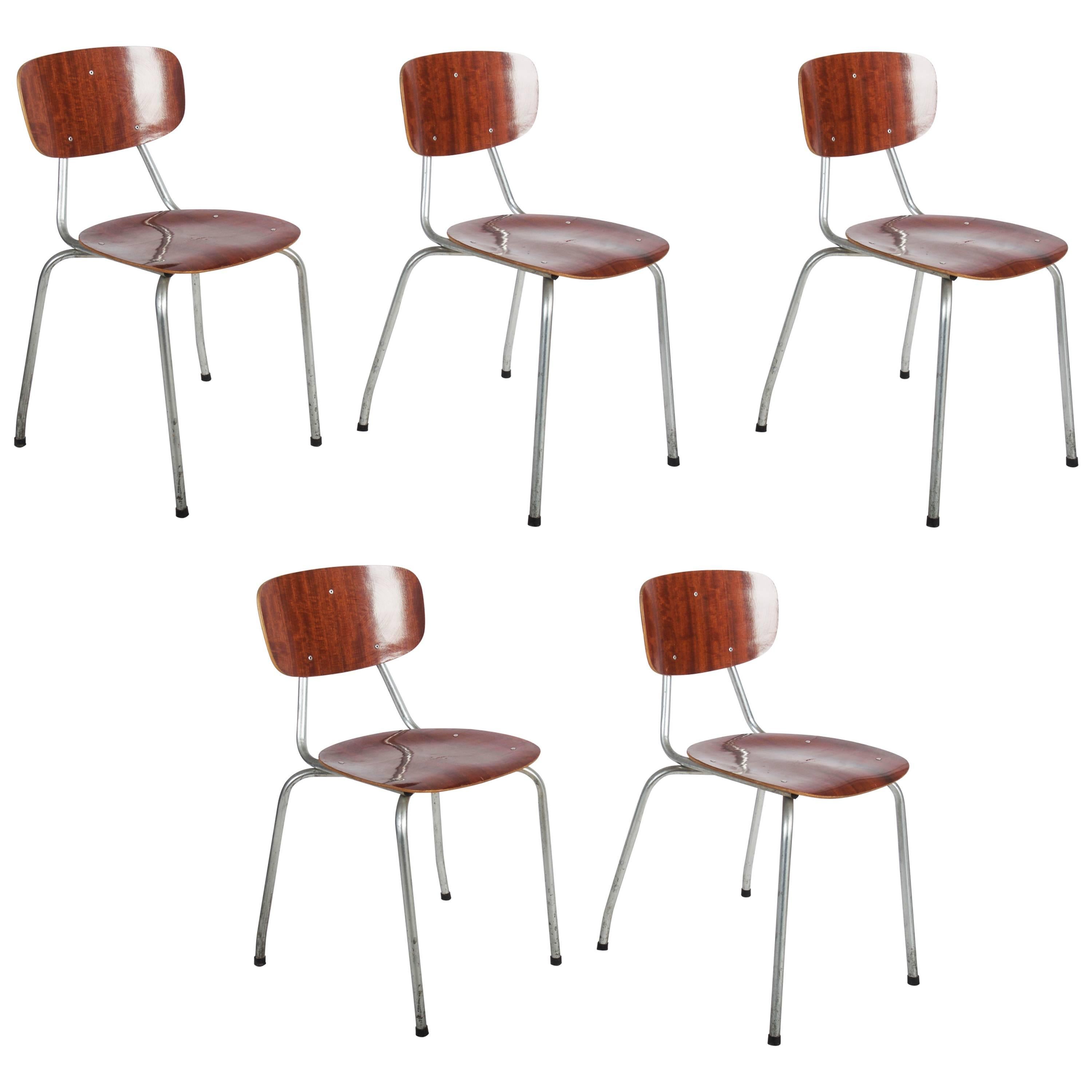 Set of Five Stockable Mid-Century Chairs