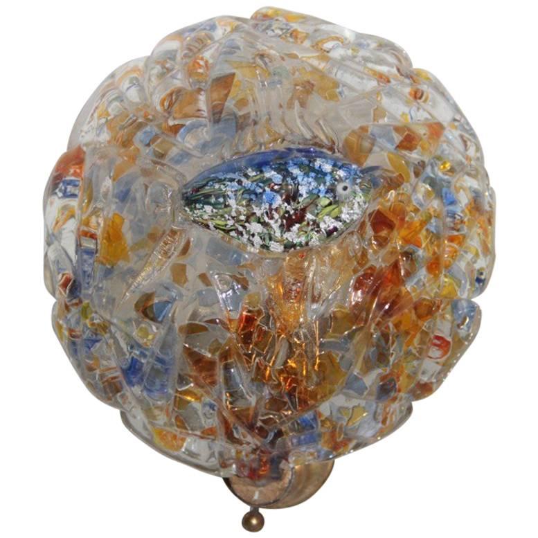 Wall Sconce Murano Art Glass, 1950s, Multicolor Brass