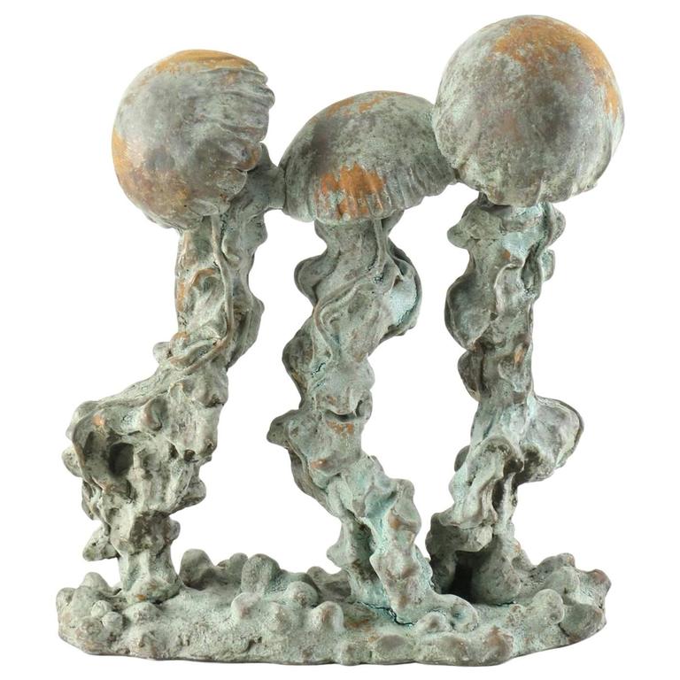 Cast Stone and Bronze Jellyfish Sculpture by Listed Artist Attila