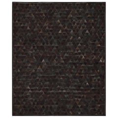 Brown Hand-stitched Pyramid-Pattern Cowhide Rug