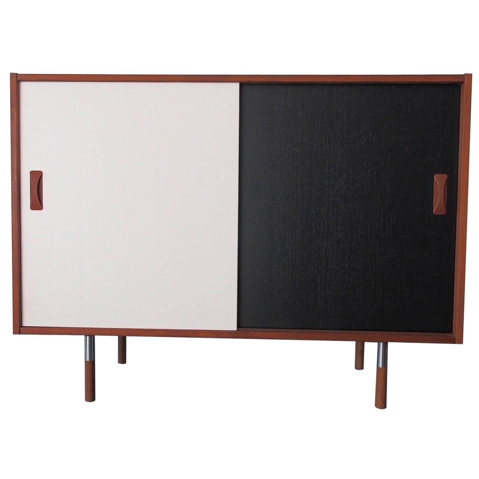 Small Black and White Front Teak Sideboard by Clausen & Son