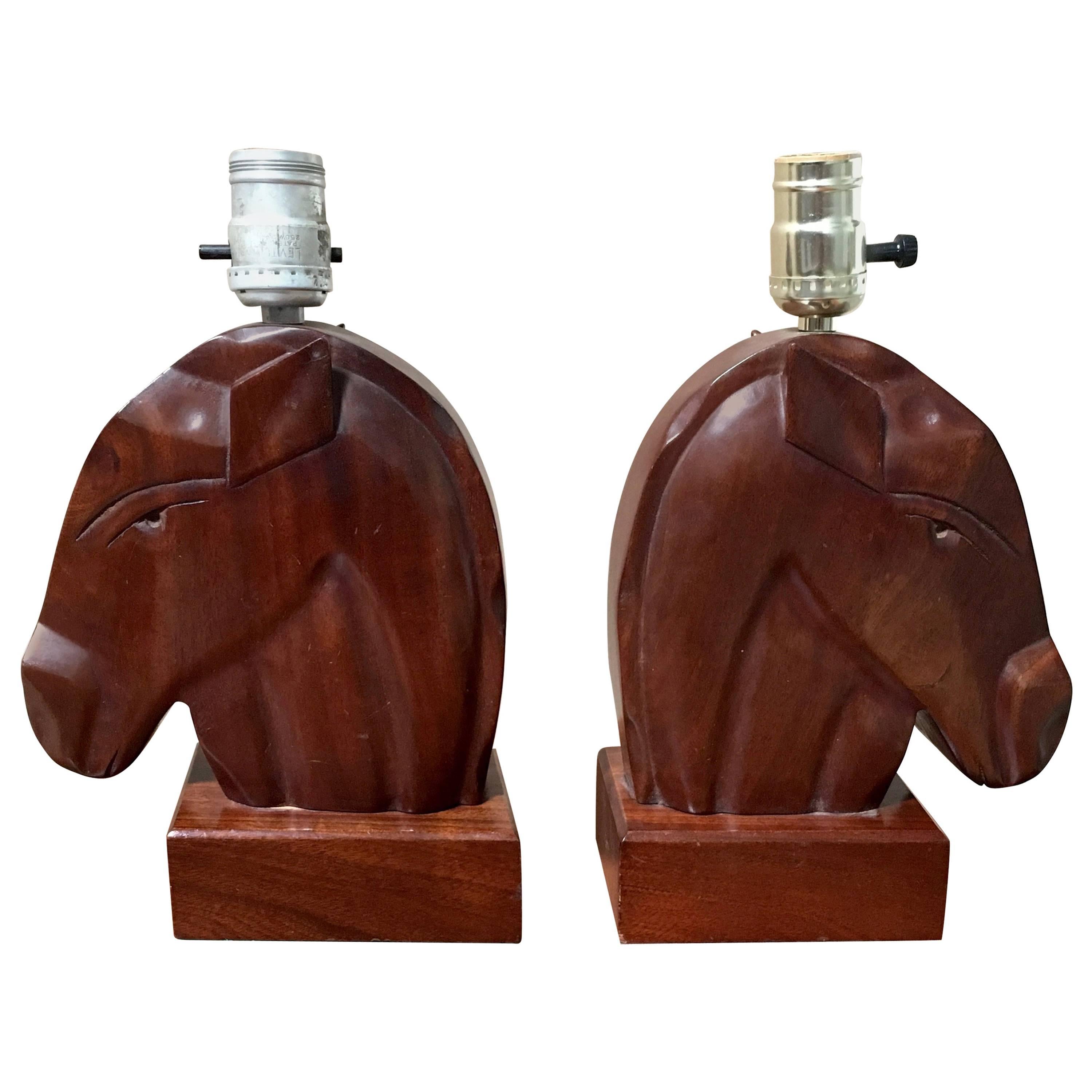 Pair of Solid Mahogany Modernist Lamps