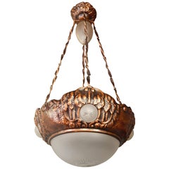 Swedish Victorian Copper Hanging Fixture with Floral Motifs, circa 1900