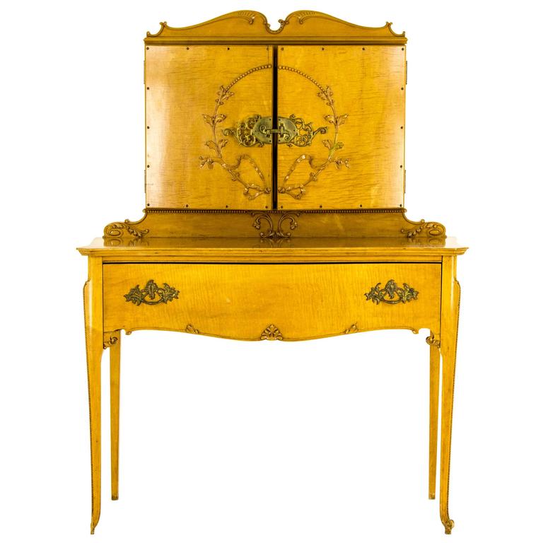 Wonderful Antique Tiger Maple Vanity, Dresser, Three Bevelled Mirrors