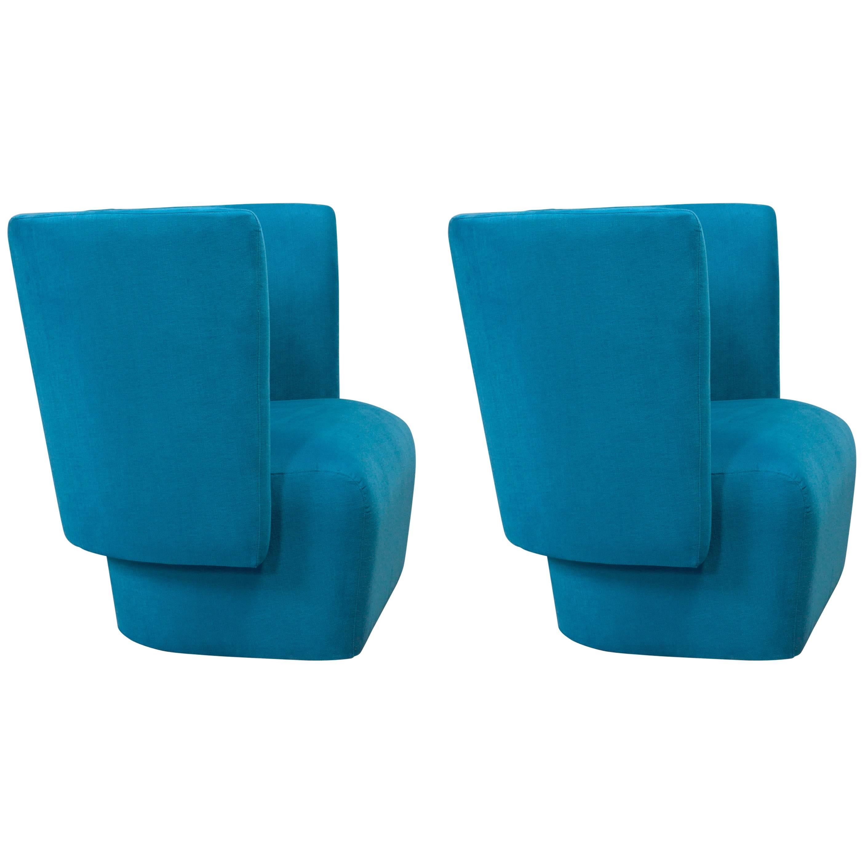 Pair of European Modern Fabric Armchairs for Modular Configurations For Sale