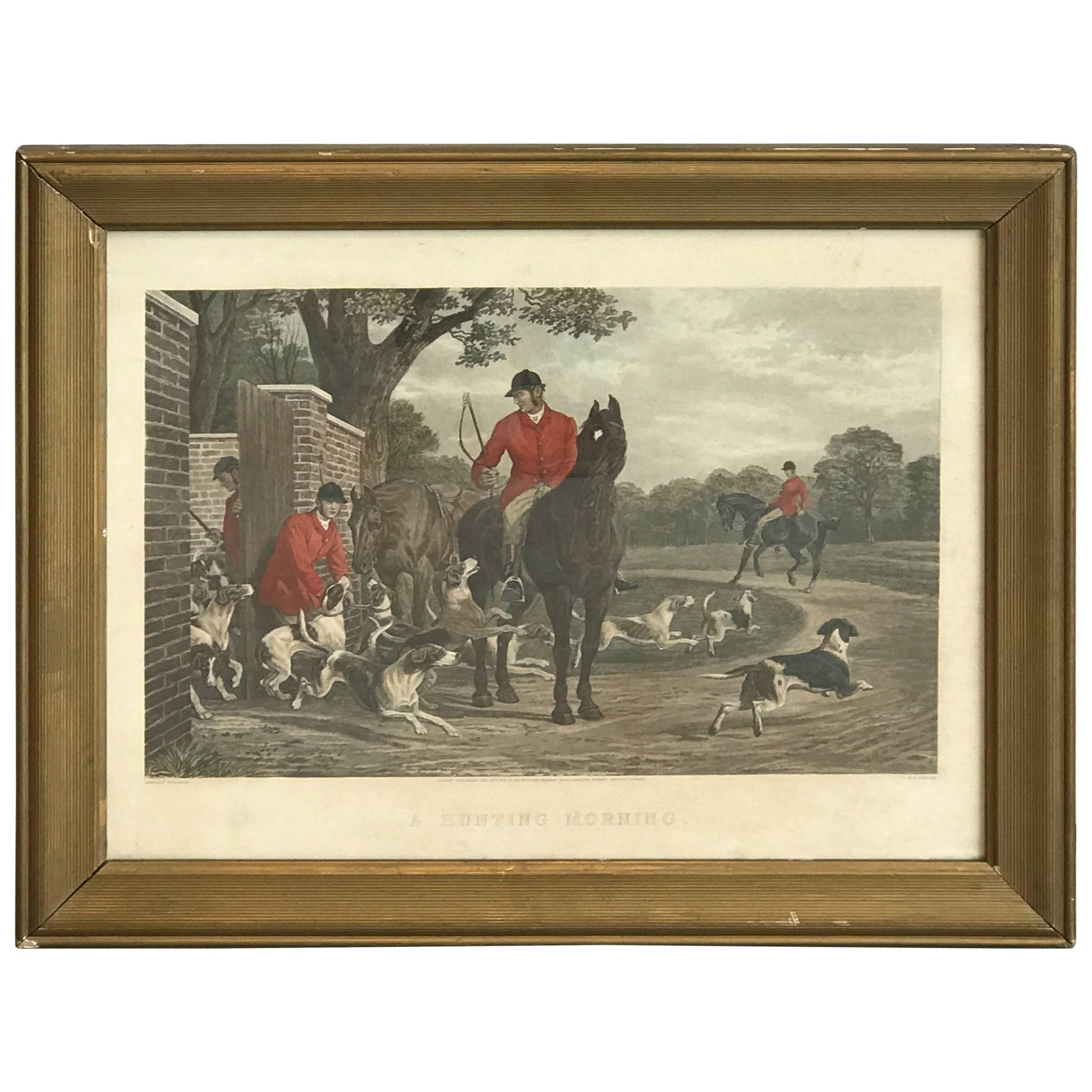 19th Century Equestrian Fox Hunt Engraving, Framed