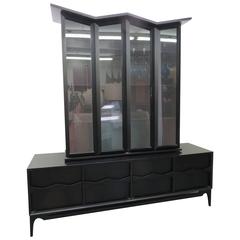 Spectacular Asian Modern Chinoiserie Lacquered Credenza Hutch, Mid-Century 8