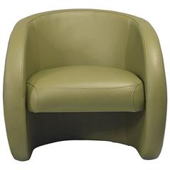 European Modern Organic Olive Leather Armchair