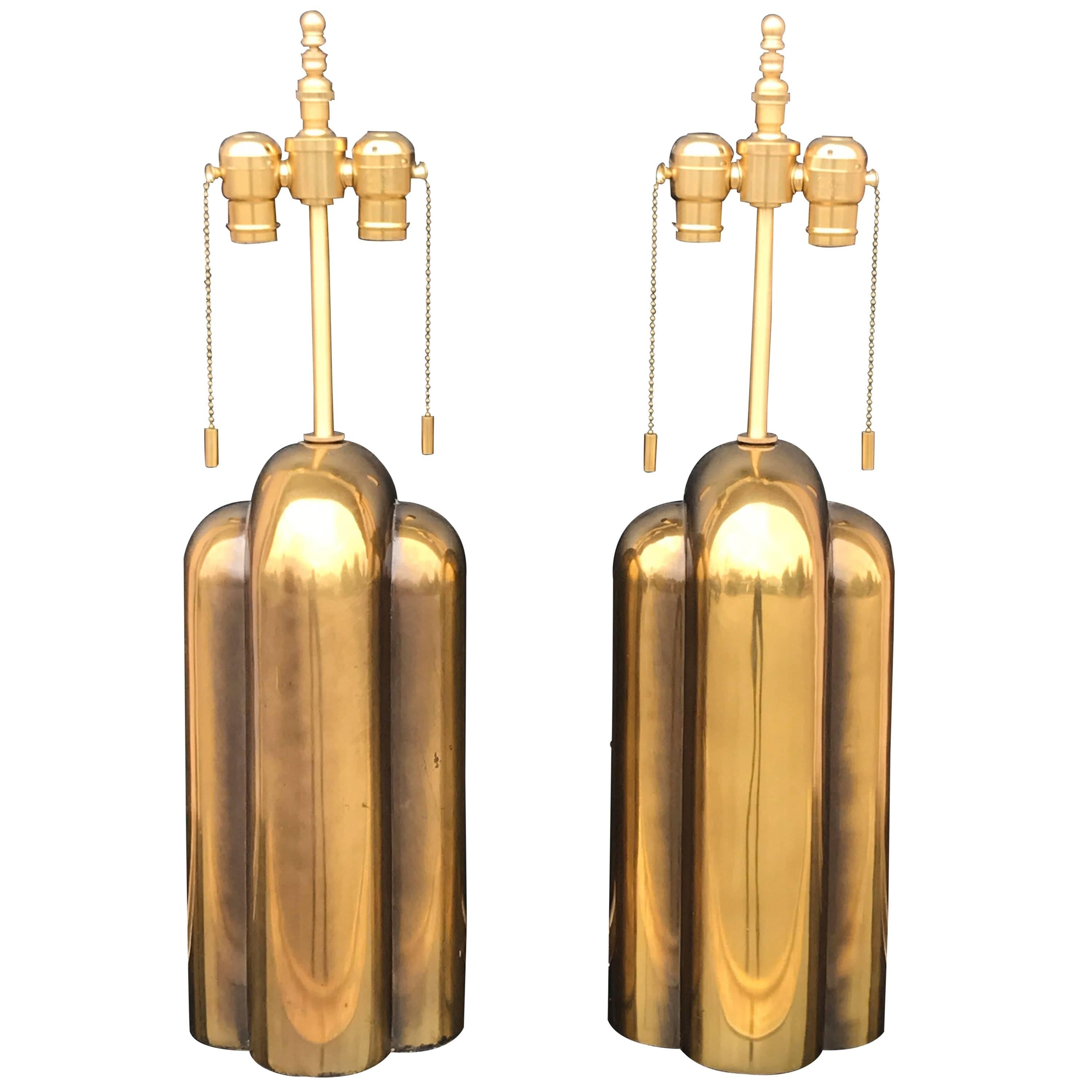 Pair of Patinated Brass Art Deco Style Lamps by Westwood