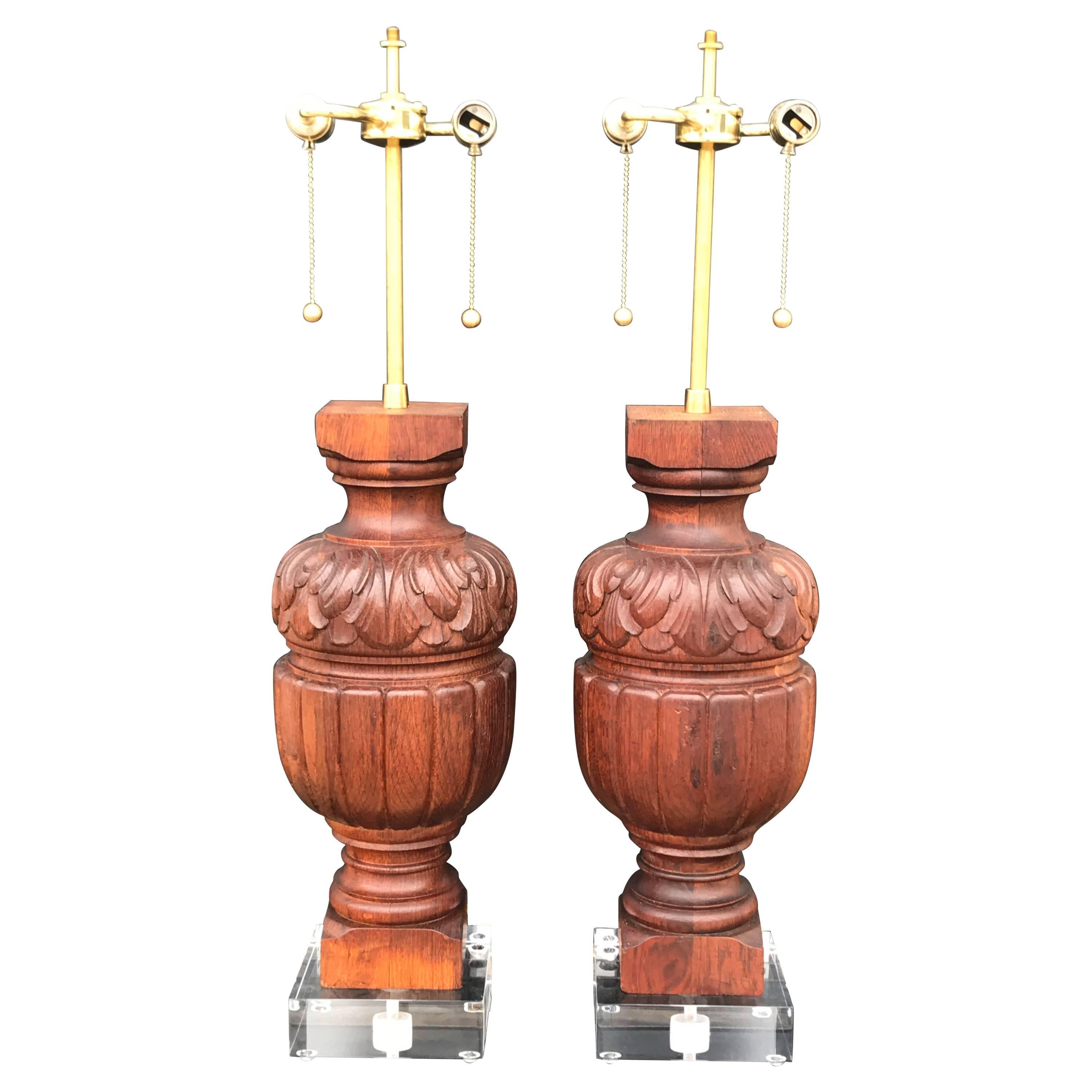 Pair of Architectural Baluster Fragments Mounted as Lamps