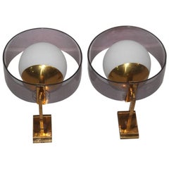 Pair of Stilux Wall Sconces  Plexiglass Brass Glass Mid-Century Modern 