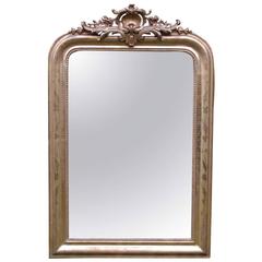 Used 19th Century French Gold gilt mirror with floral etching and crest