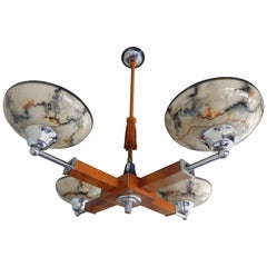 Swedish Mid-Century Modern Hanging Fixture in Wood, Chrome and Glass