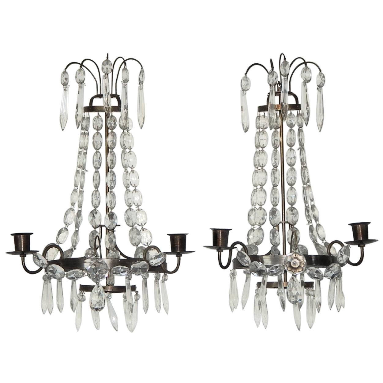 1920s Swedish Crystal Wall Candelabra